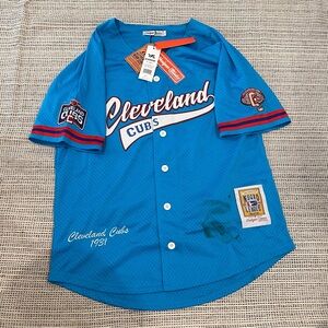 HEADGEAR CLASSICS Men's Cleveland Cubs Royal Button Down Batting Jersey Size L